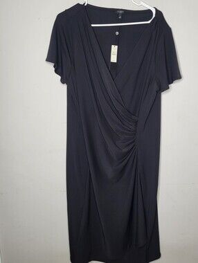 Talbots Black Short Sleeve Stretch Sheath Dress Size 1X Front Ruching NWT New